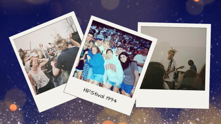 HFStival 1994 photo in a polaroid frame with other festival images.