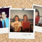 Gen X teenagers with friends in the early 1990s, Polaroid-style photos representing mall culture and teen social life before smartphones.